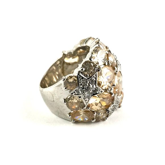 Silver Tone Orange CZ Ring Size 8 - Picture 2 of 4